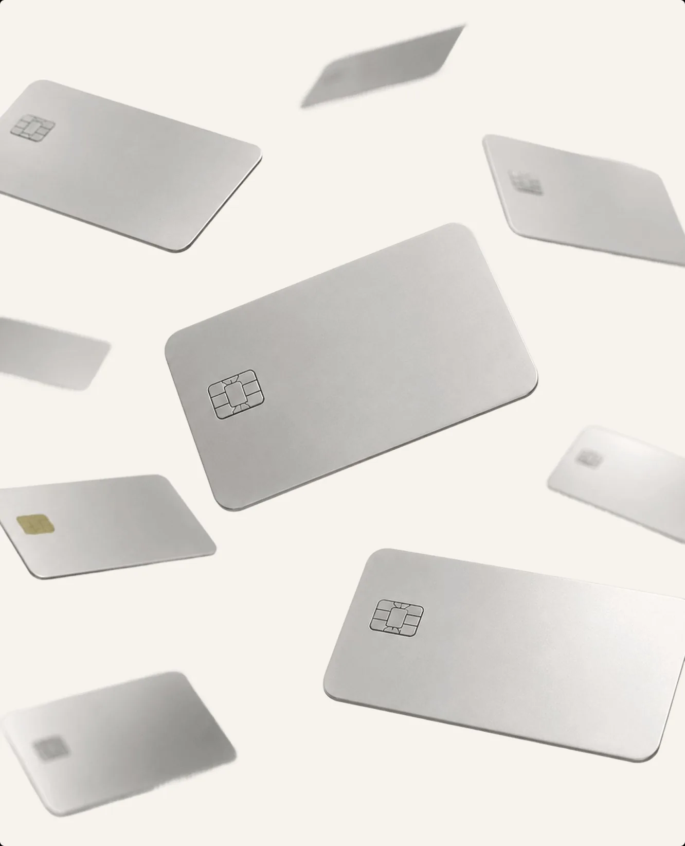 Silver credit cards in motion