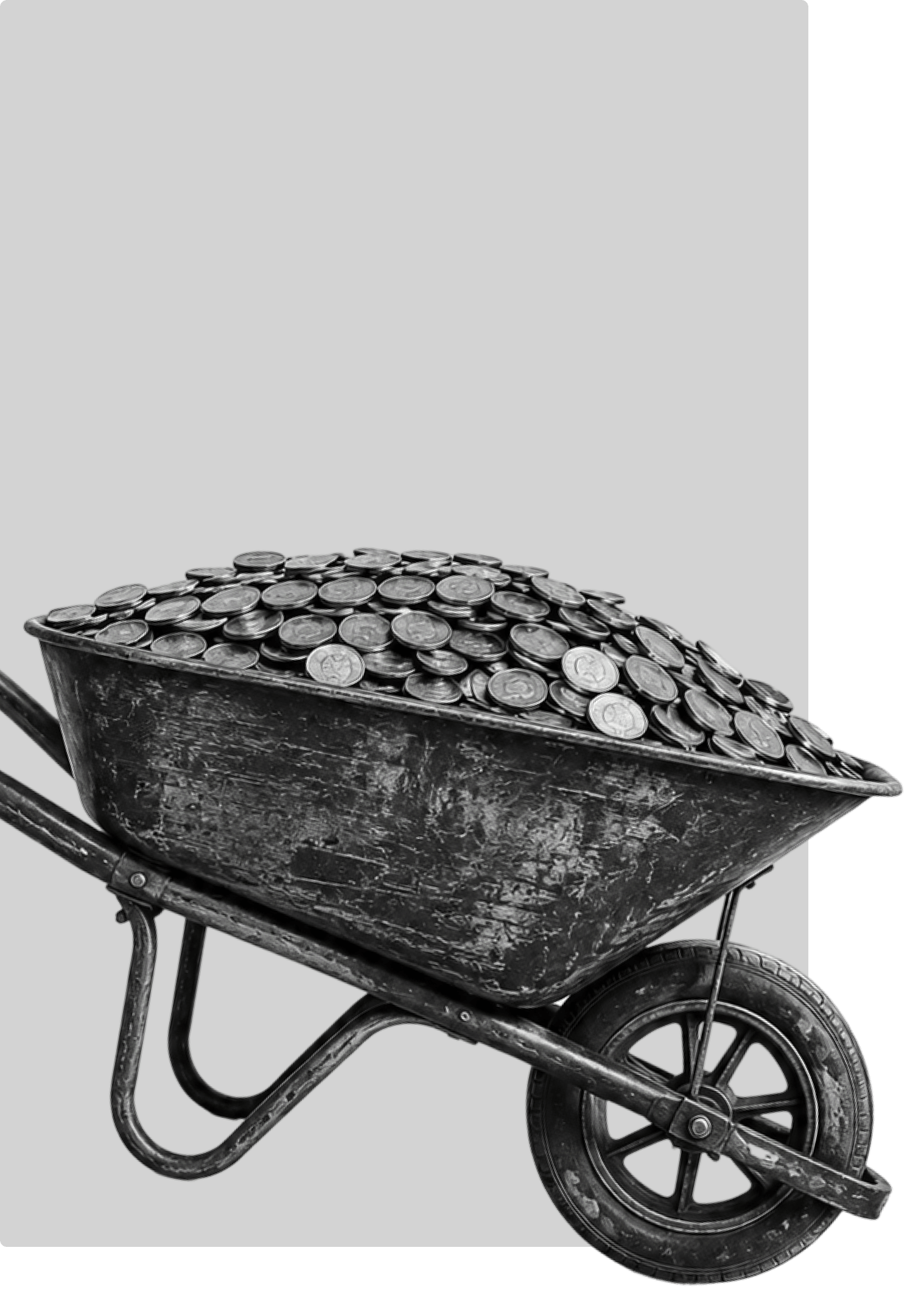 Wheelbarrow filled with coins representing capital deployment